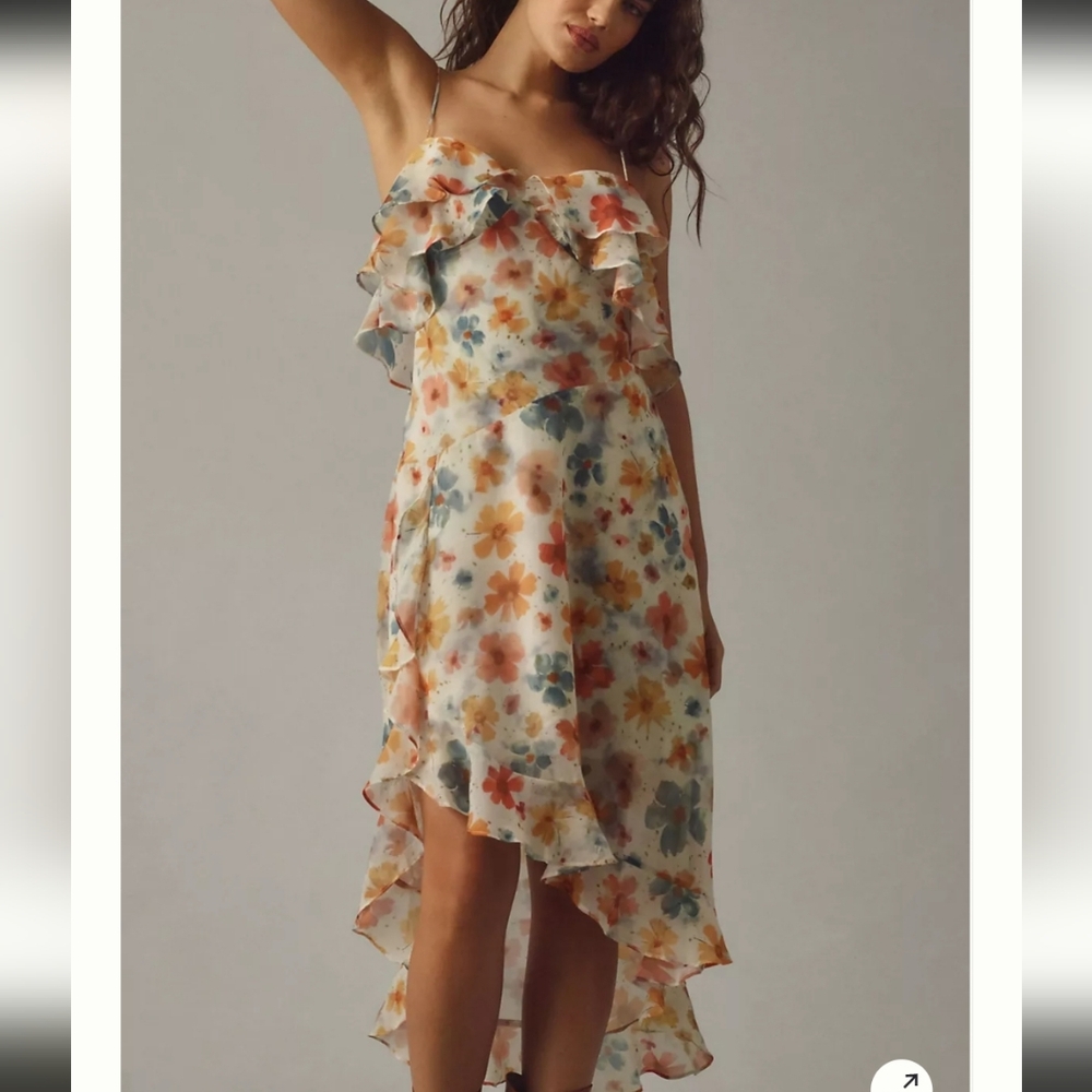 Anthropologie Multicolor Floral High Low Dress